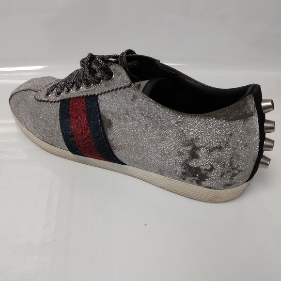 Women’s Euro Size 37.5 GUCCI BAMBI Metallic Sparkly Spike Studded Sneakers - Picture 5 of 9
